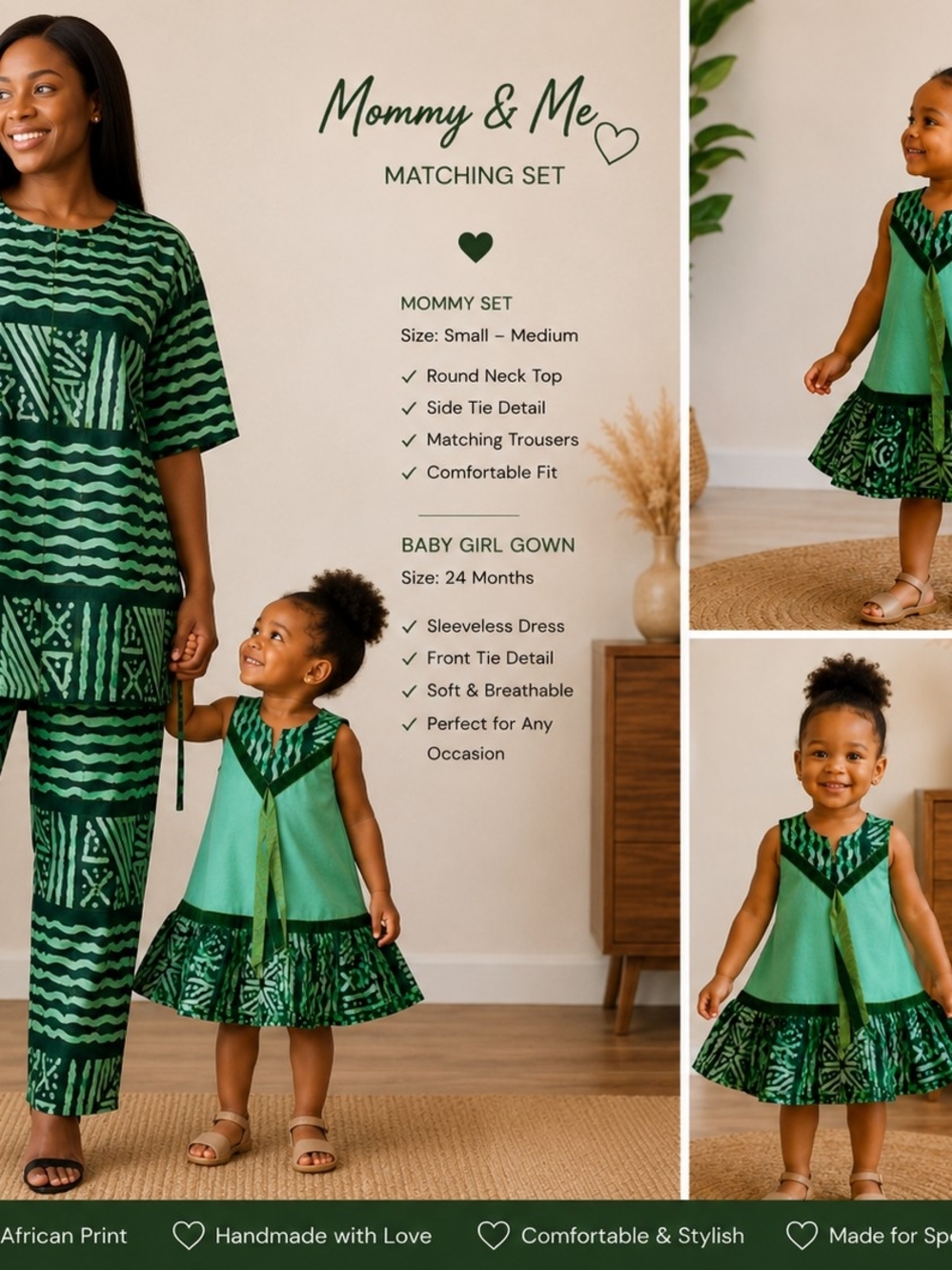 Mommy & Me Green African Print Matching Set